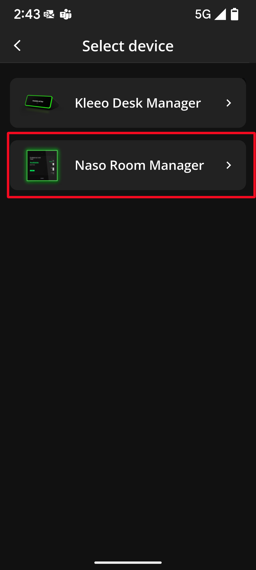 The select options for Naso and Kleeo devices under the Devices tab.